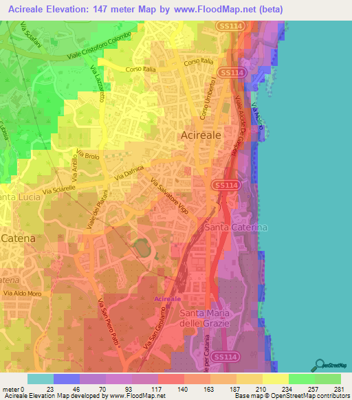 Acireale,Italy Elevation Map