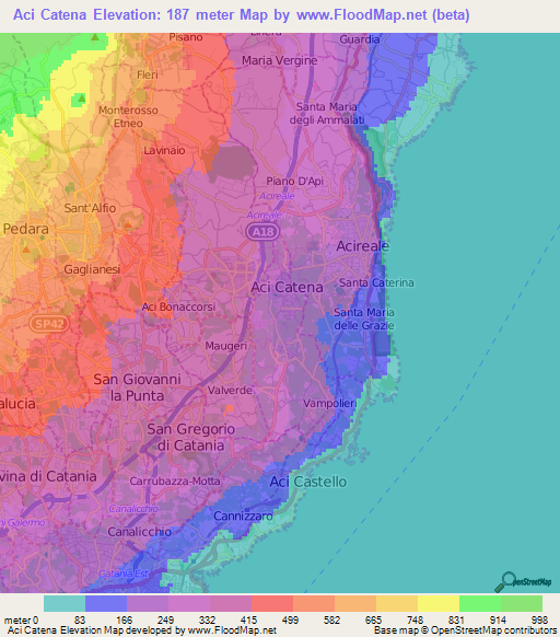 Aci Catena,Italy Elevation Map