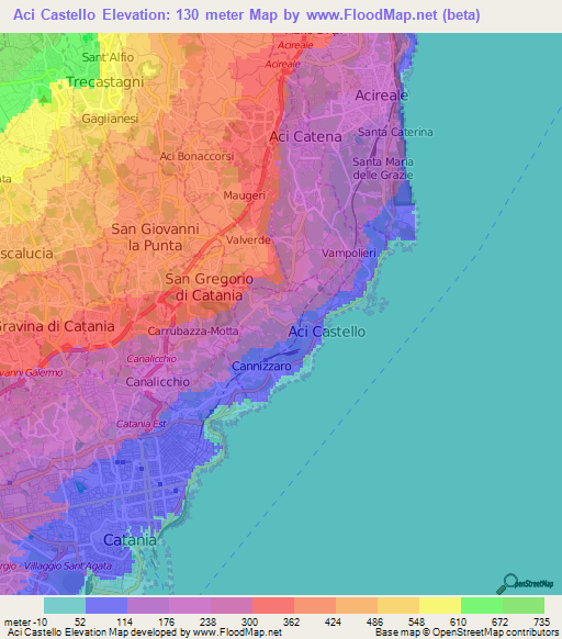 Aci Castello,Italy Elevation Map