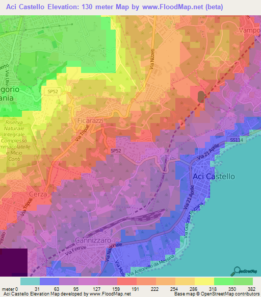 Aci Castello,Italy Elevation Map