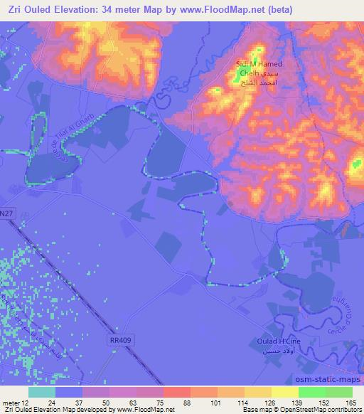 Zri Ouled,Morocco Elevation Map