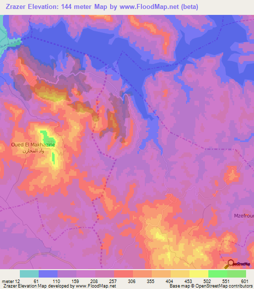 Zrazer,Morocco Elevation Map