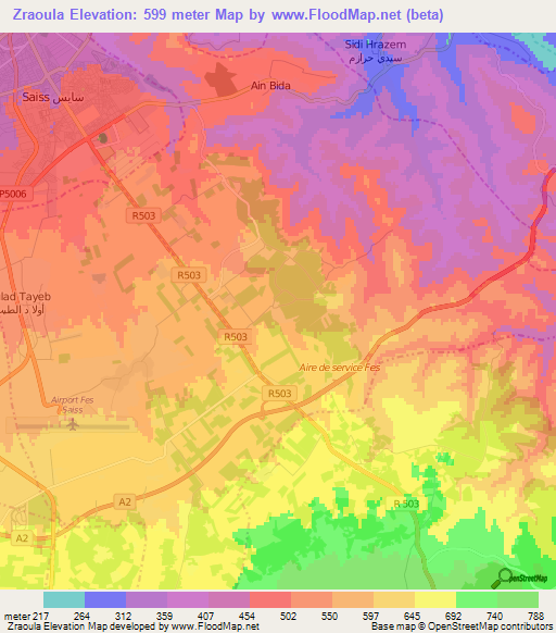 Zraoula,Morocco Elevation Map