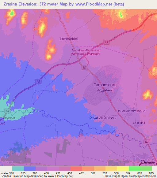 Zradna,Morocco Elevation Map