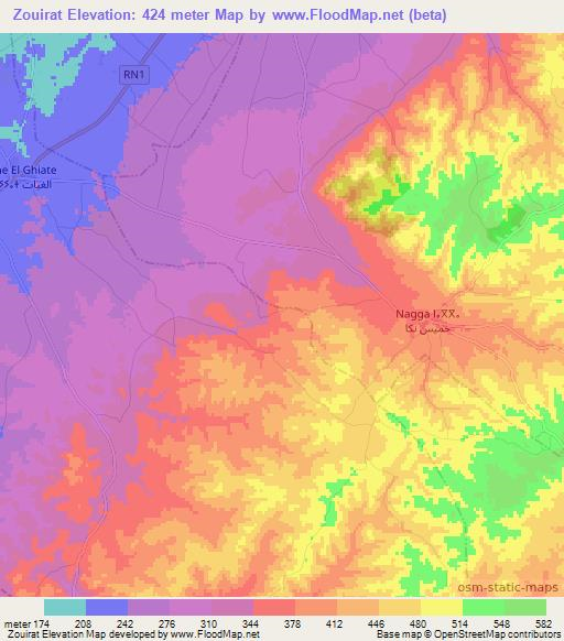 Zouirat,Morocco Elevation Map