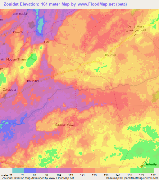 Zouidat,Morocco Elevation Map