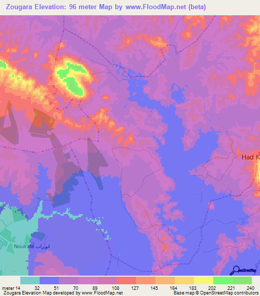 Zougara,Morocco Elevation Map