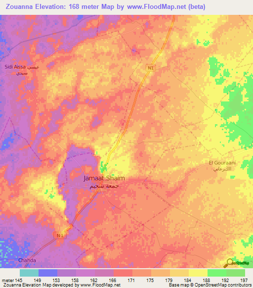 Zouanna,Morocco Elevation Map