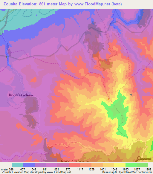 Zoualta,Morocco Elevation Map