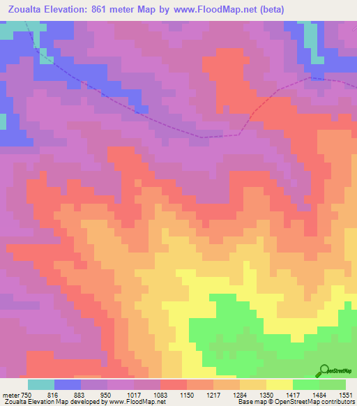 Zoualta,Morocco Elevation Map