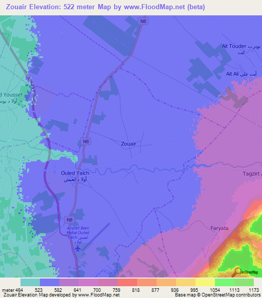 Zouair,Morocco Elevation Map