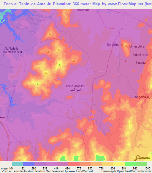 Zoco el Tenin de Amel-lu,Morocco Elevation Map