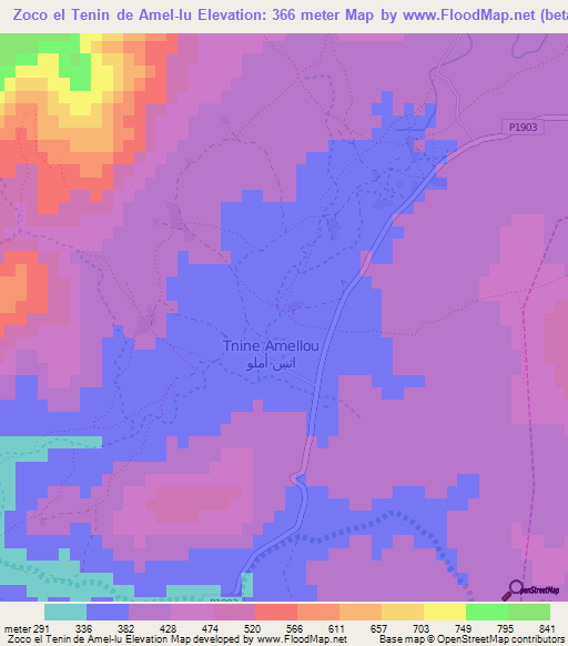 Zoco el Tenin de Amel-lu,Morocco Elevation Map