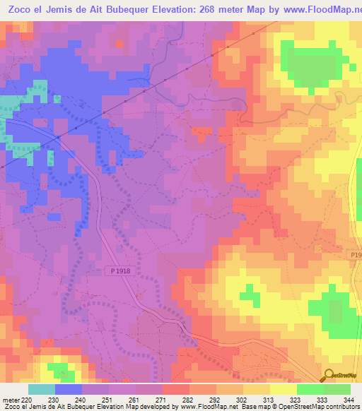 Zoco el Jemis de Ait Bubequer,Morocco Elevation Map