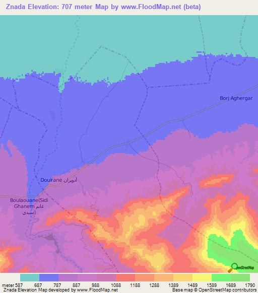 Znada,Morocco Elevation Map