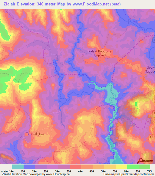 Zlaiah,Morocco Elevation Map