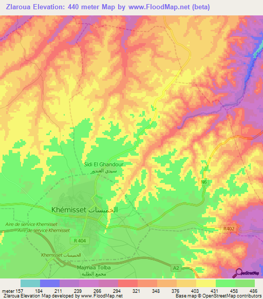 Zlaroua,Morocco Elevation Map