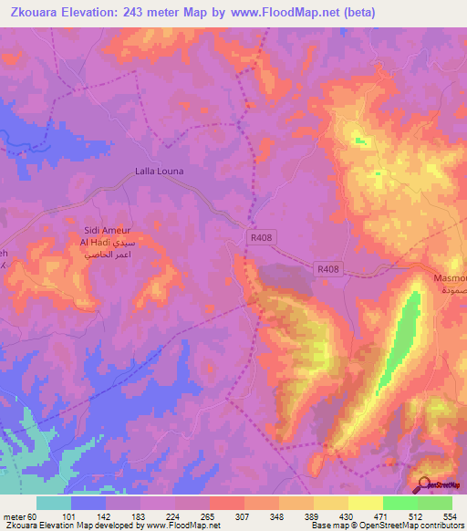 Zkouara,Morocco Elevation Map