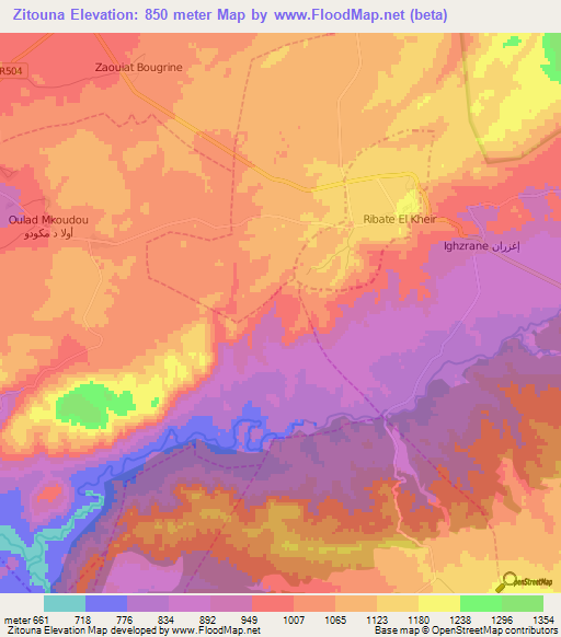 Zitouna,Morocco Elevation Map