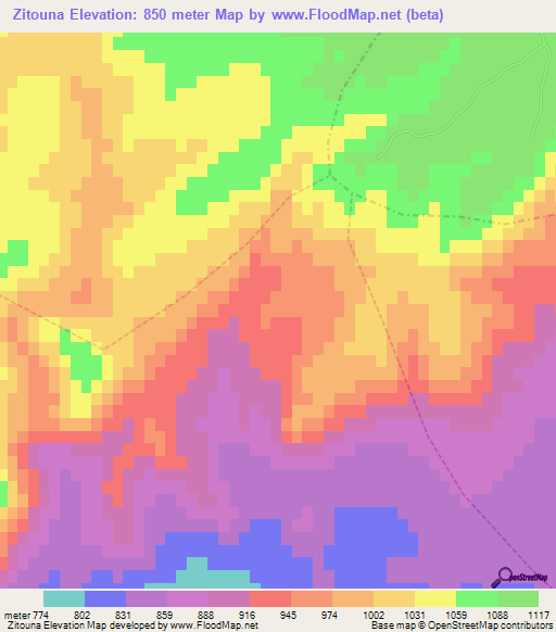 Zitouna,Morocco Elevation Map