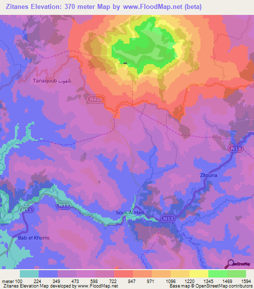 Zitanes,Morocco Elevation Map