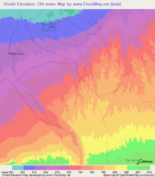 Zinebt,Morocco Elevation Map