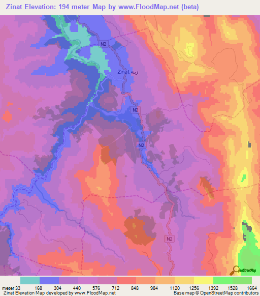 Zinat,Morocco Elevation Map