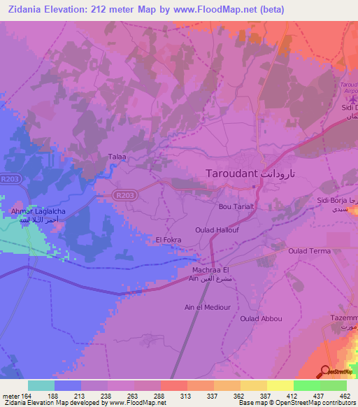 Zidania,Morocco Elevation Map