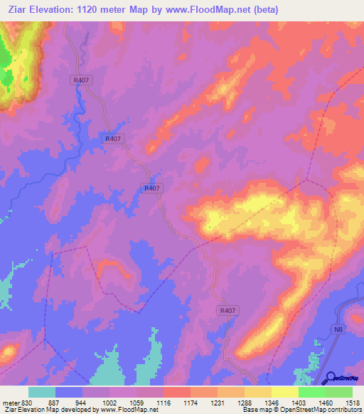 Ziar,Morocco Elevation Map