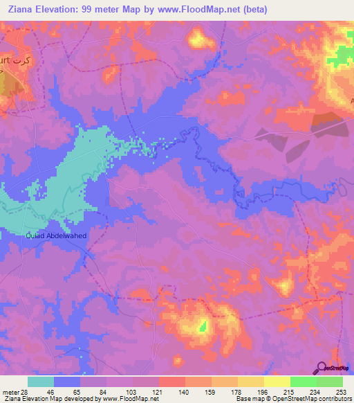 Ziana,Morocco Elevation Map