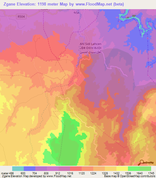 Zgane,Morocco Elevation Map