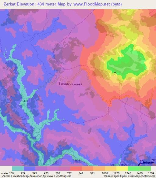 Zerkat,Morocco Elevation Map