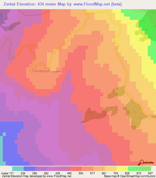 Zerkat,Morocco Elevation Map