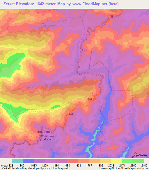 Zerkat,Morocco Elevation Map