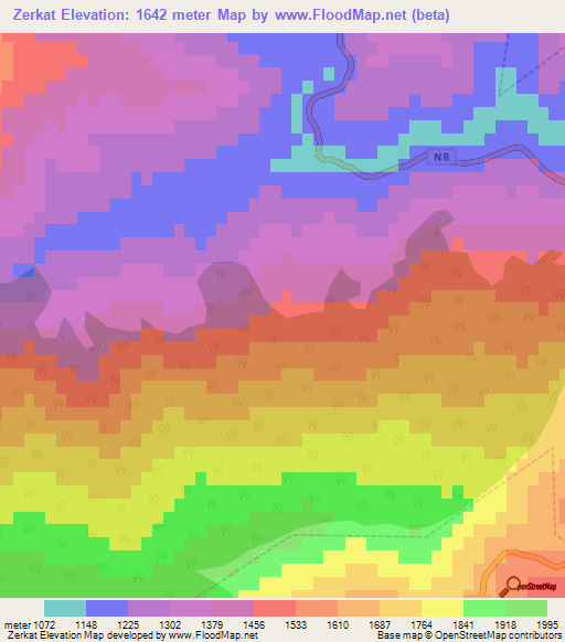 Zerkat,Morocco Elevation Map