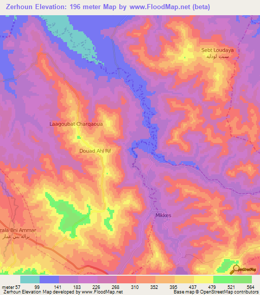 Zerhoun,Morocco Elevation Map