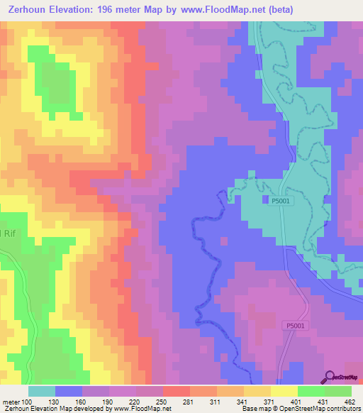 Zerhoun,Morocco Elevation Map