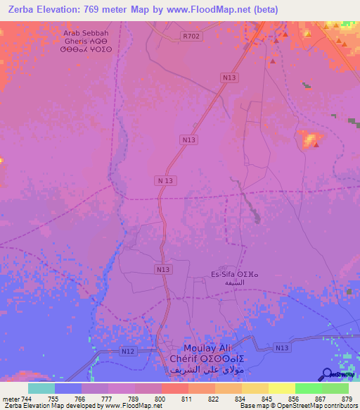 Zerba,Morocco Elevation Map