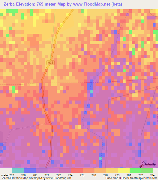 Zerba,Morocco Elevation Map