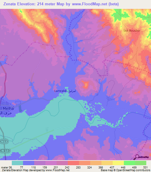 Zenata,Morocco Elevation Map