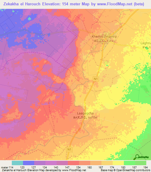 Zekakha el Harouch,Morocco Elevation Map