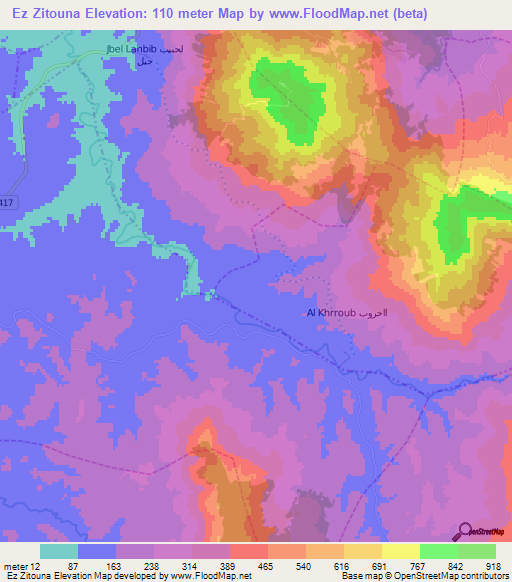 Ez Zitouna,Morocco Elevation Map