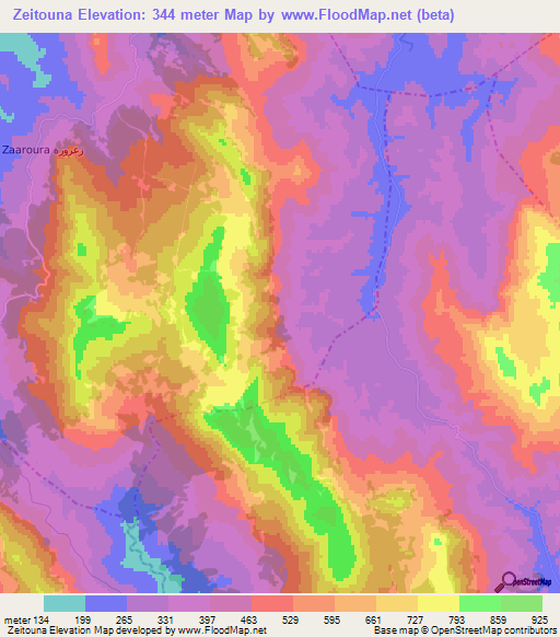 Zeitouna,Morocco Elevation Map