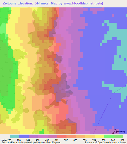 Zeitouna,Morocco Elevation Map