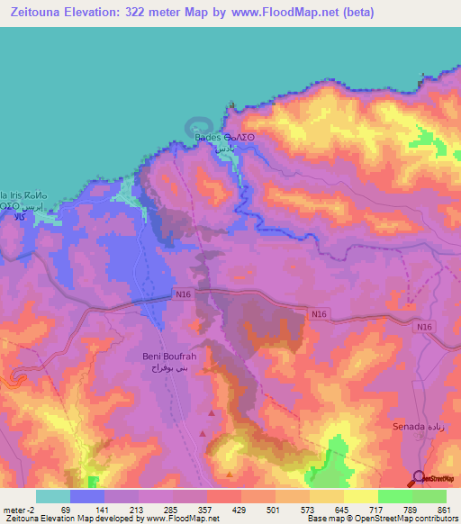 Zeitouna,Morocco Elevation Map