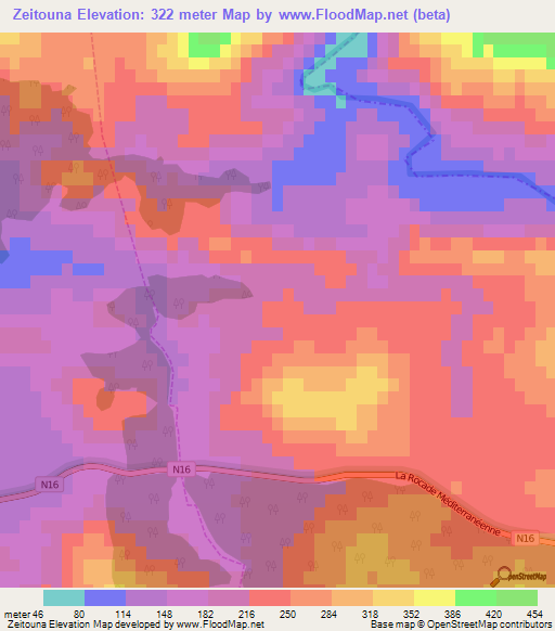 Zeitouna,Morocco Elevation Map