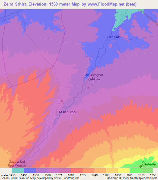 Zeira Srhira,Morocco Elevation Map