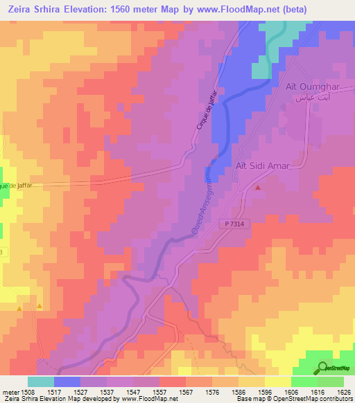 Zeira Srhira,Morocco Elevation Map