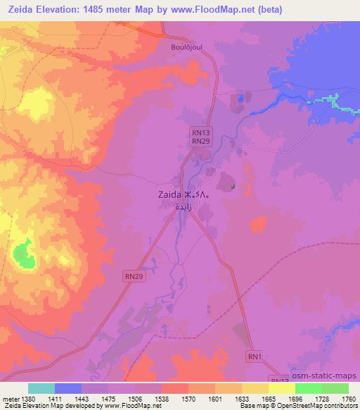 Zeida,Morocco Elevation Map