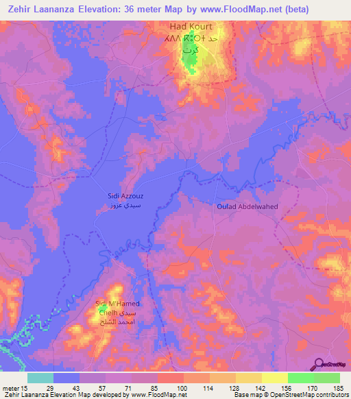 Zehir Laananza,Morocco Elevation Map